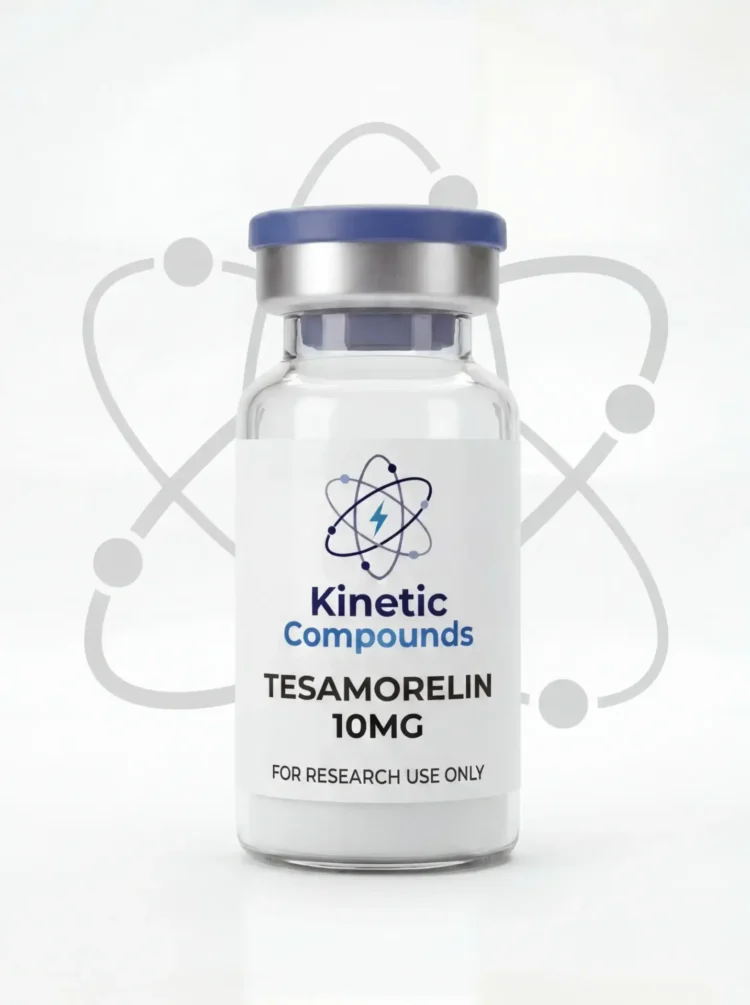 Kinetic Compounds Tesamorelin 10mg lyophilized research peptide vial label