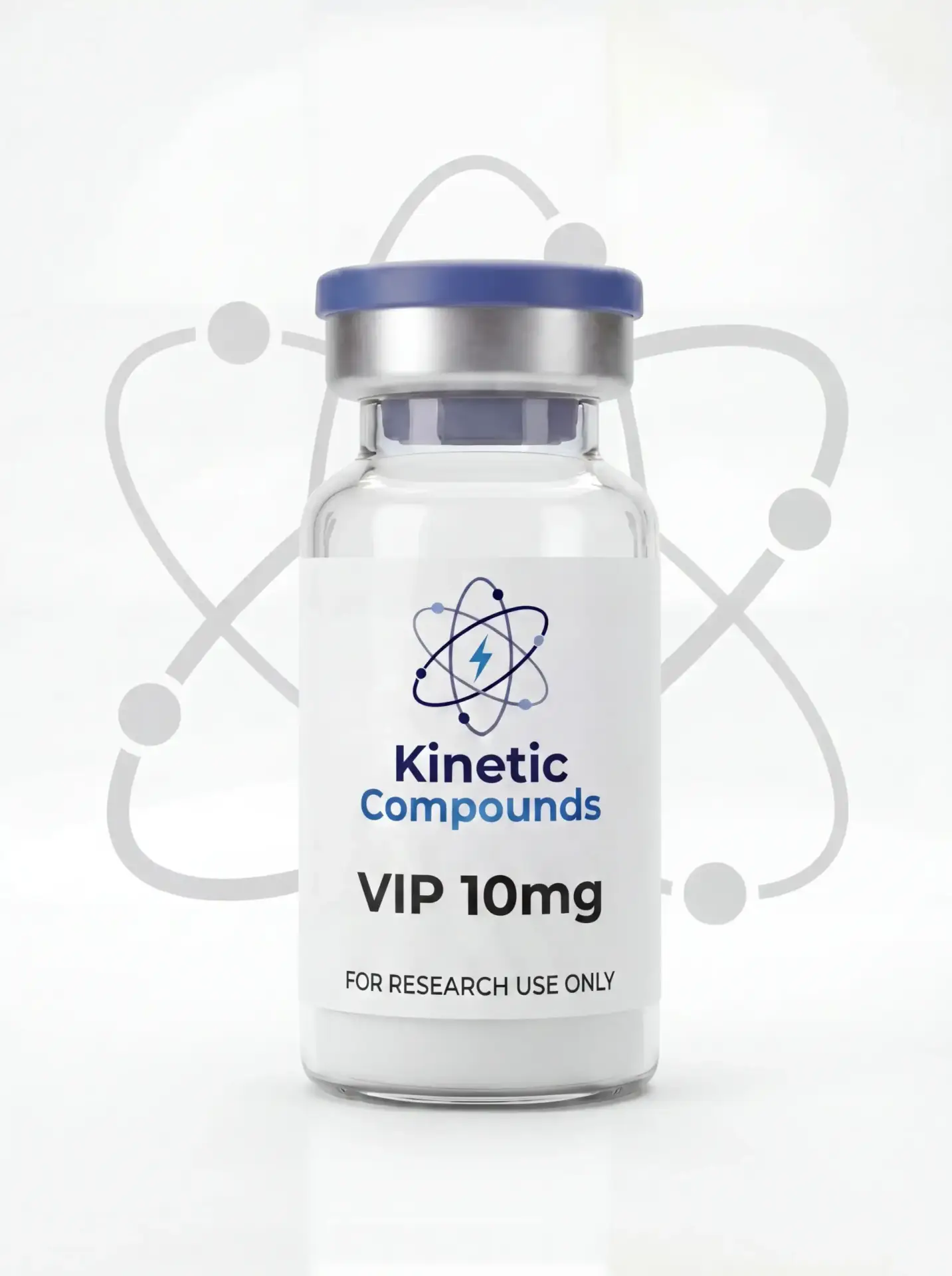 VIP (Vasoactive Intestinal Peptide) 10mg — Kinetic Compounds Kinetic Compounds VIP Vasoactive Intestinal Peptide 10mg lyophilized research peptide vial label