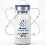 Kinetic Compounds AOD-9604 10mg lyophilized hGH fragment research peptide vial label