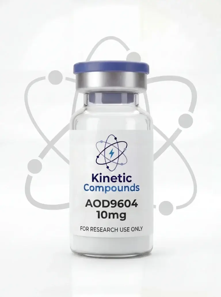Kinetic Compounds AOD-9604 10mg lyophilized hGH fragment research peptide vial label