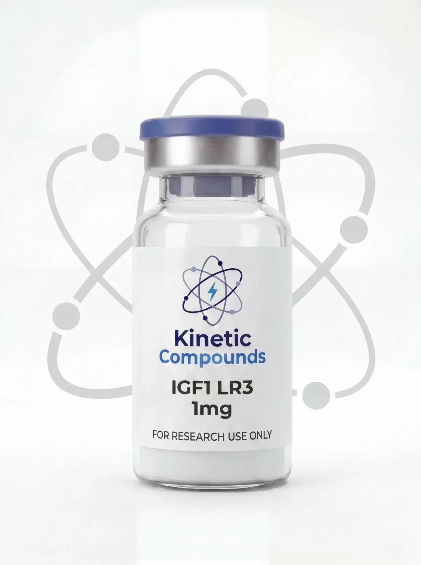 IGF-1 LR3 1mg Research Grade — Kinetic Compounds Kinetic Compounds IGF-1 LR3 1mg lyophilized recombinant research protein vial label