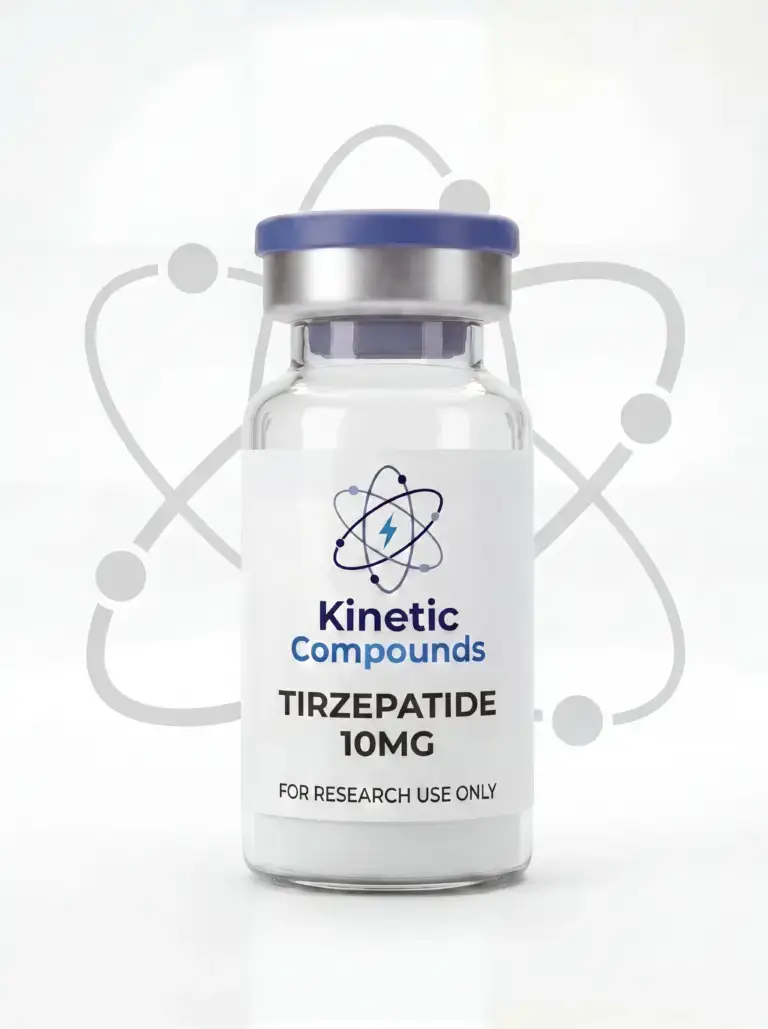 Kinetic Compounds Tirzepatide 10mg lyophilized research peptide vial label